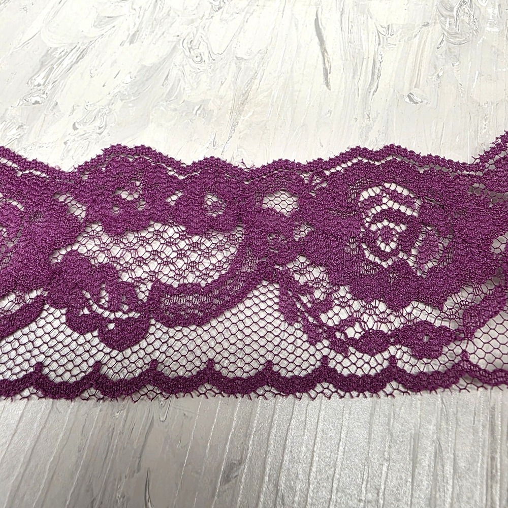 3.5 Yds Vtg Plum Purple Floral Lace Trim 2.75" Wide Non Stretch Crafts Sewing